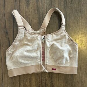 SHEFIT Tan Sports Bra with Pink Accents low impact